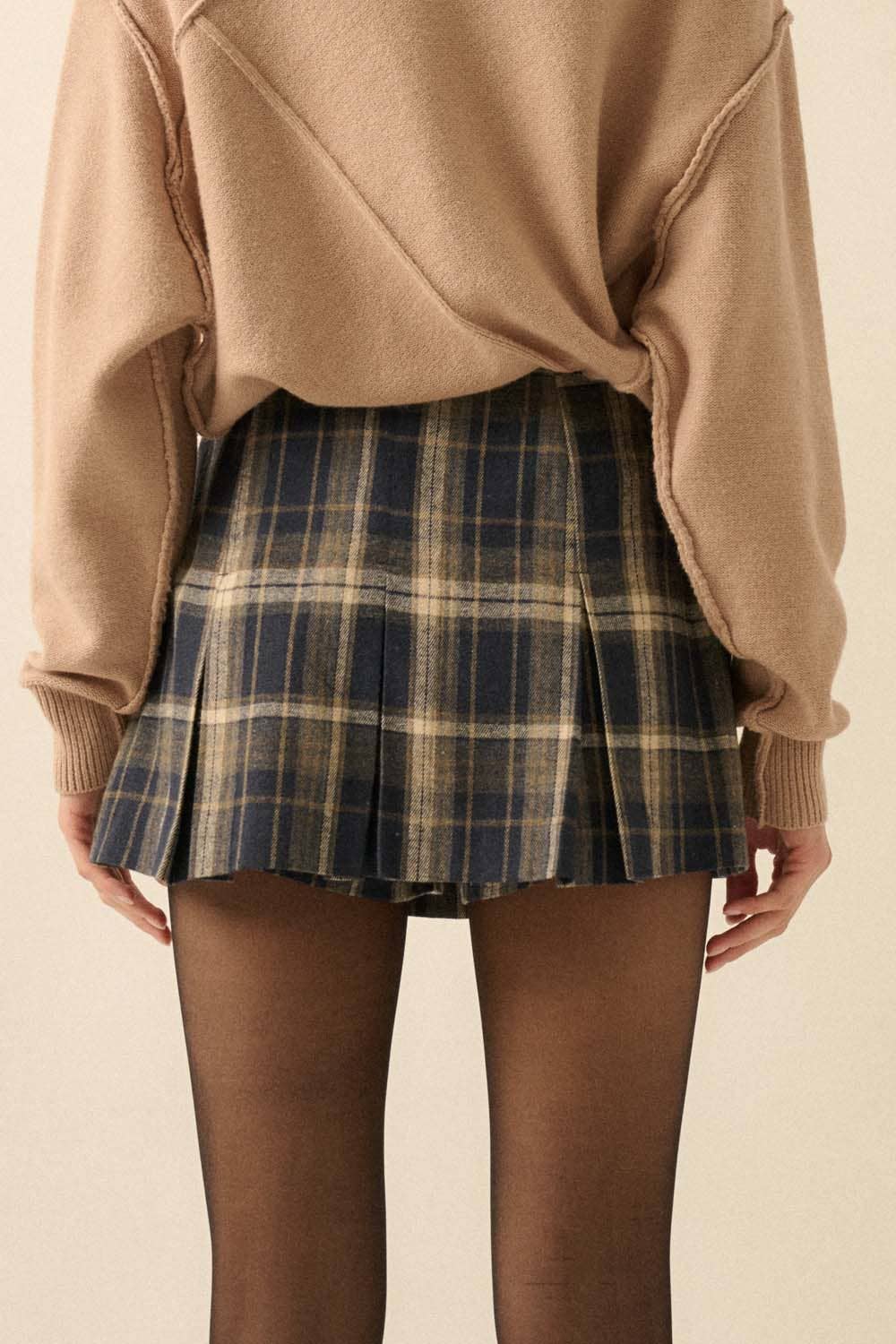 Plaid Flannel Pleated Mini Skort