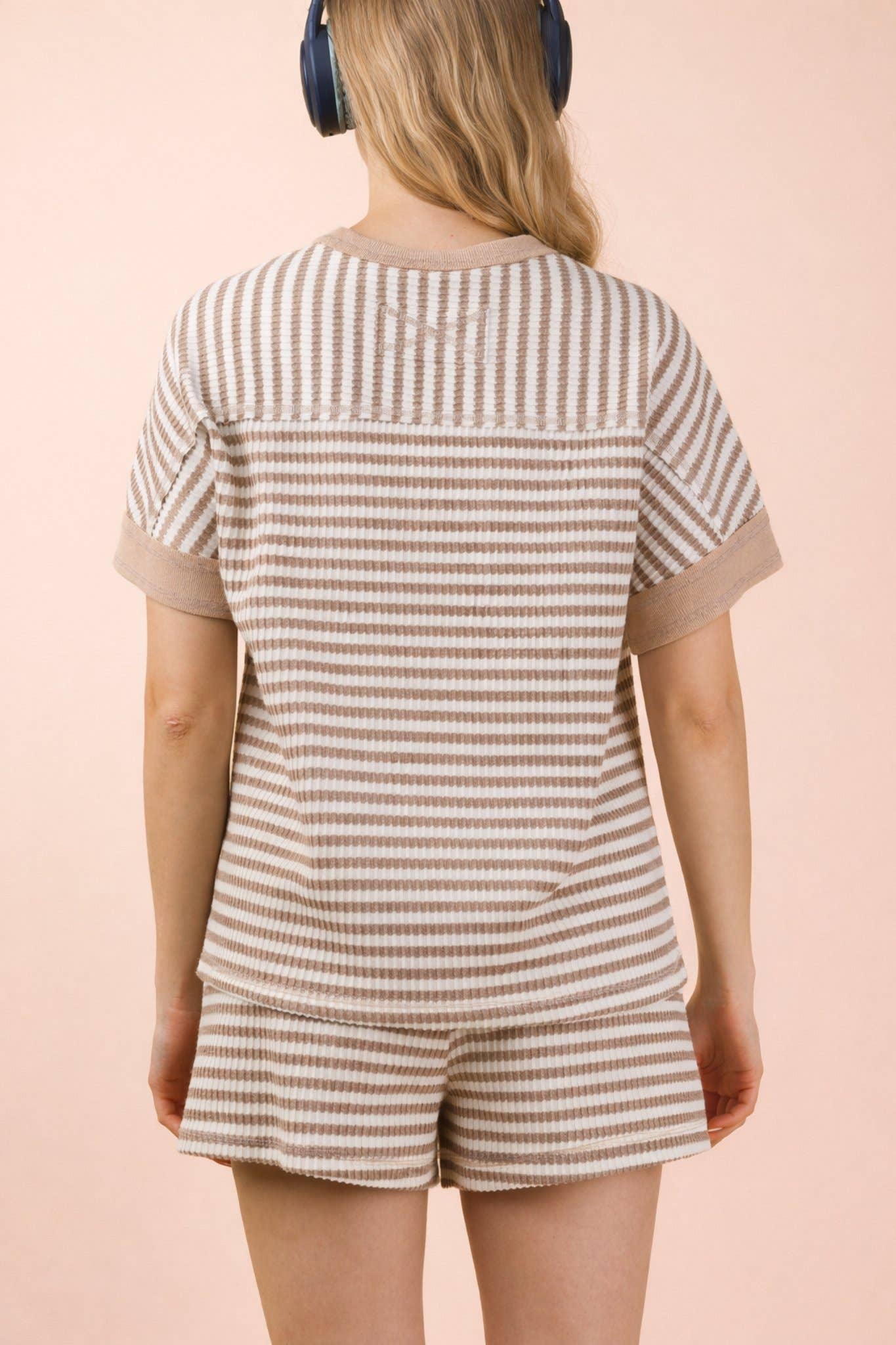 PLUS SIZE Striped Comfy Knit Top & Shorts Set