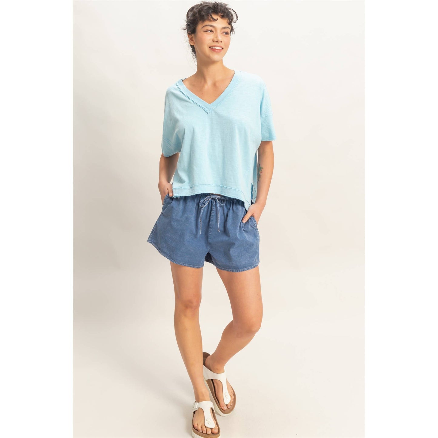 Oversized V-Neck Short Sleeve Top