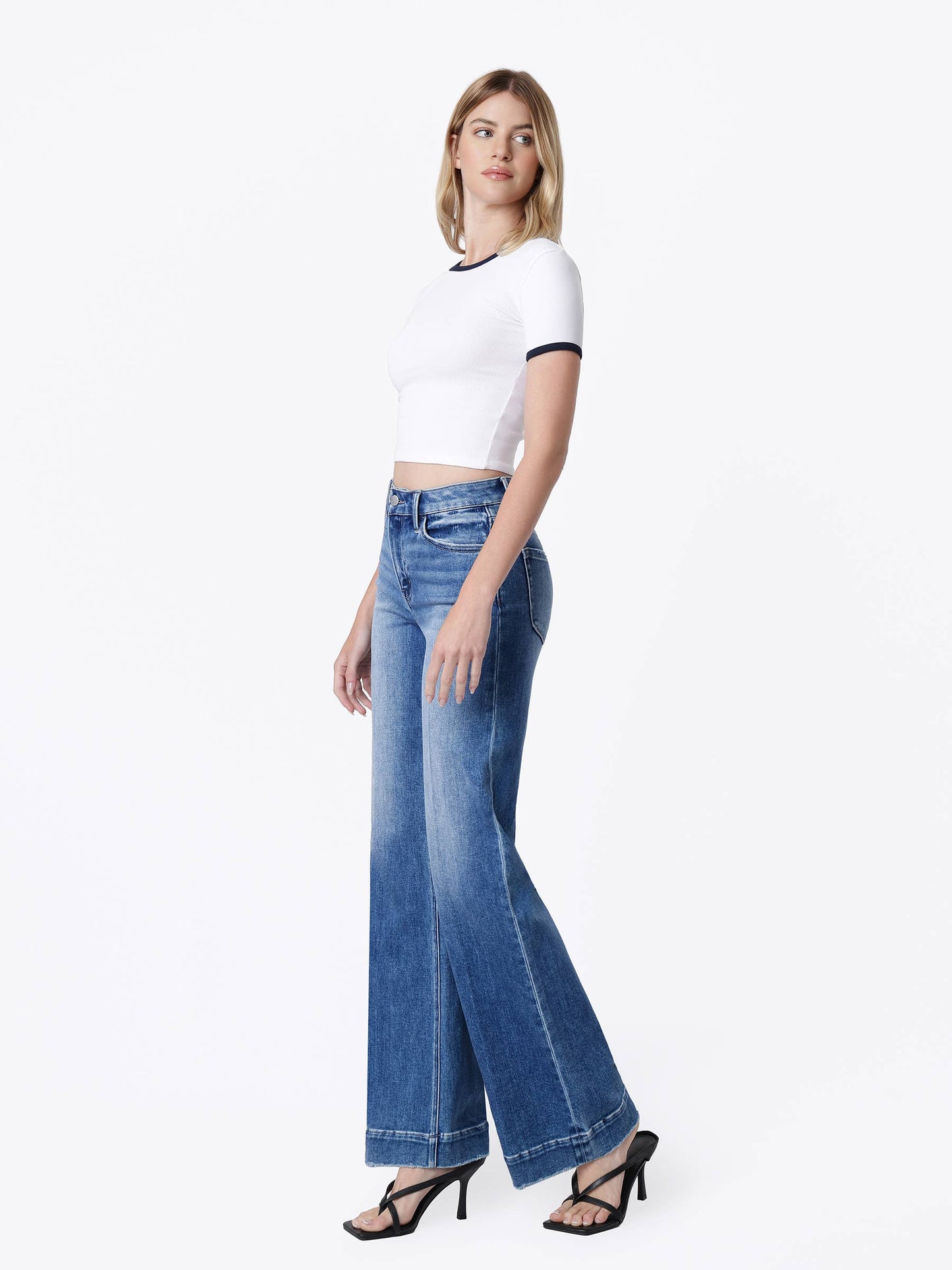 High Rise Trouser Fold Wide Leg Jeans