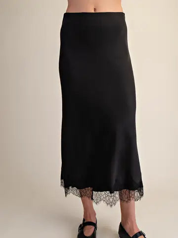 Lace Satin Effect Midi Skirt