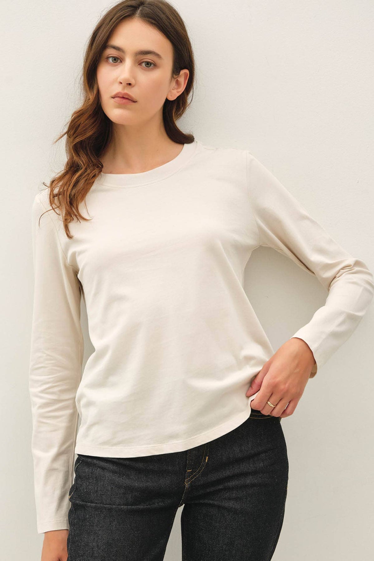 Washed Cotton Long Sleeve Top