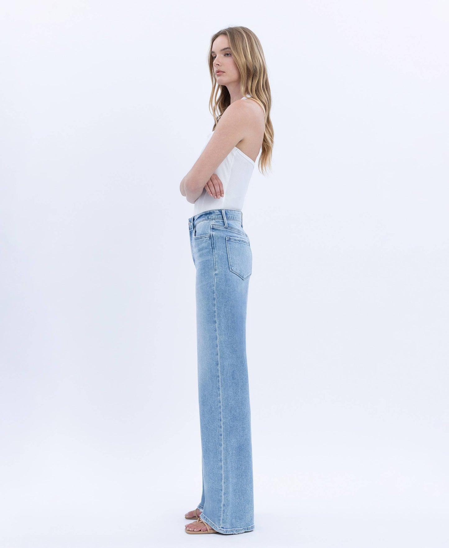 High Rise Full Length Light Wash Wide Jeans