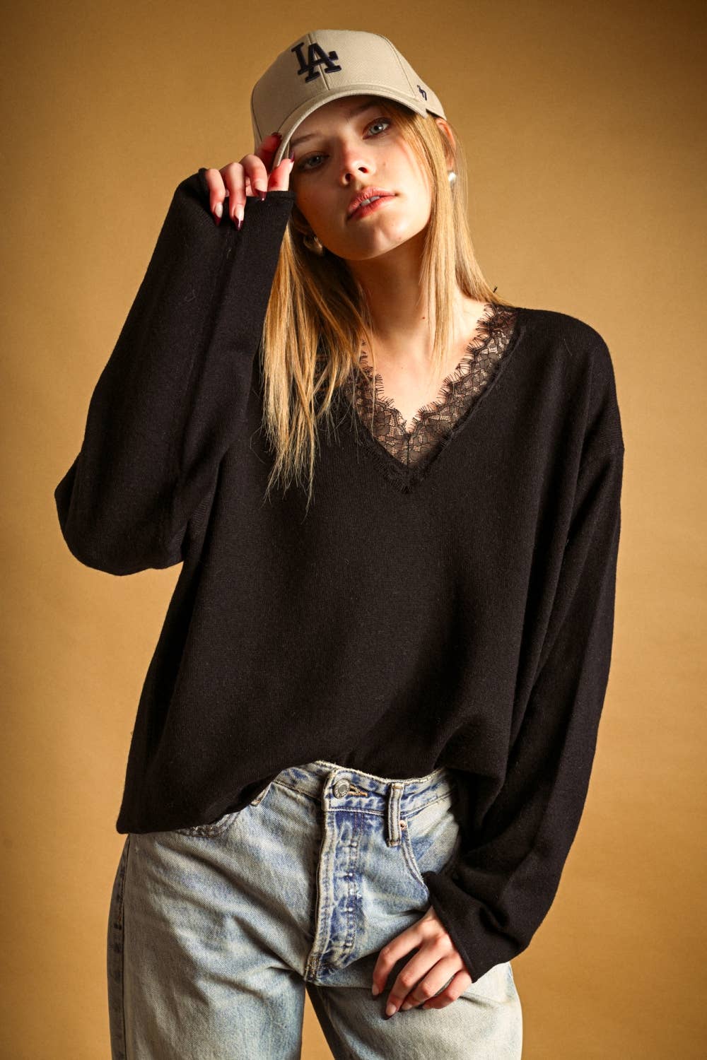 Lace Trim Knit Top