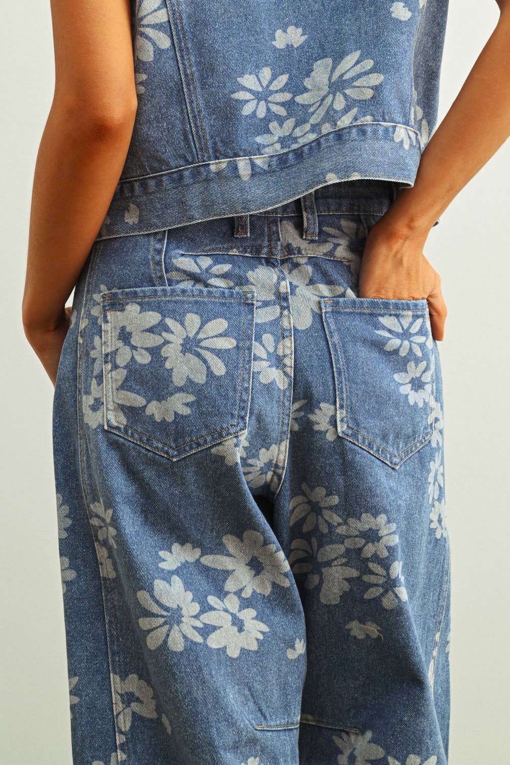 Floral Printed Denim Pants