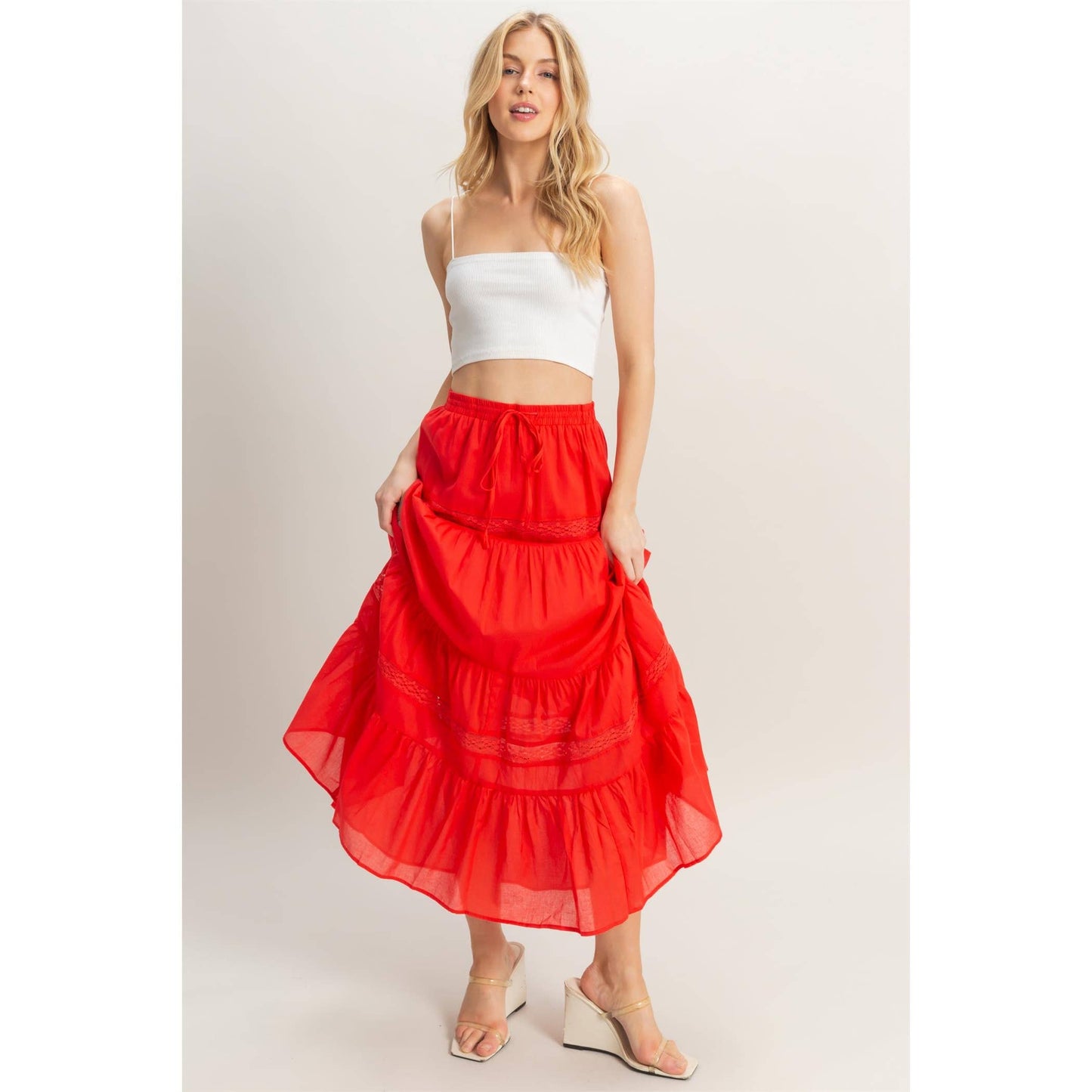 High-Waist Cotton Voile Tiered Maxi Skirt