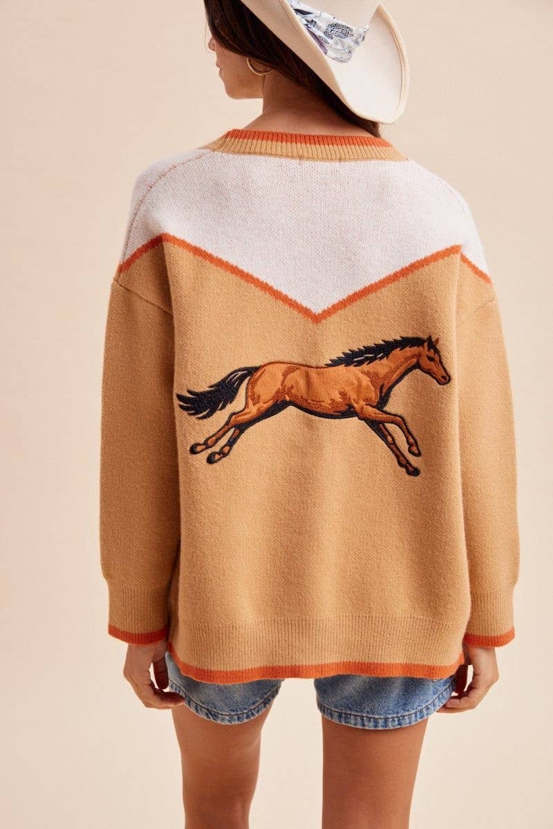 Embroidered Horse Sweater Cardigan