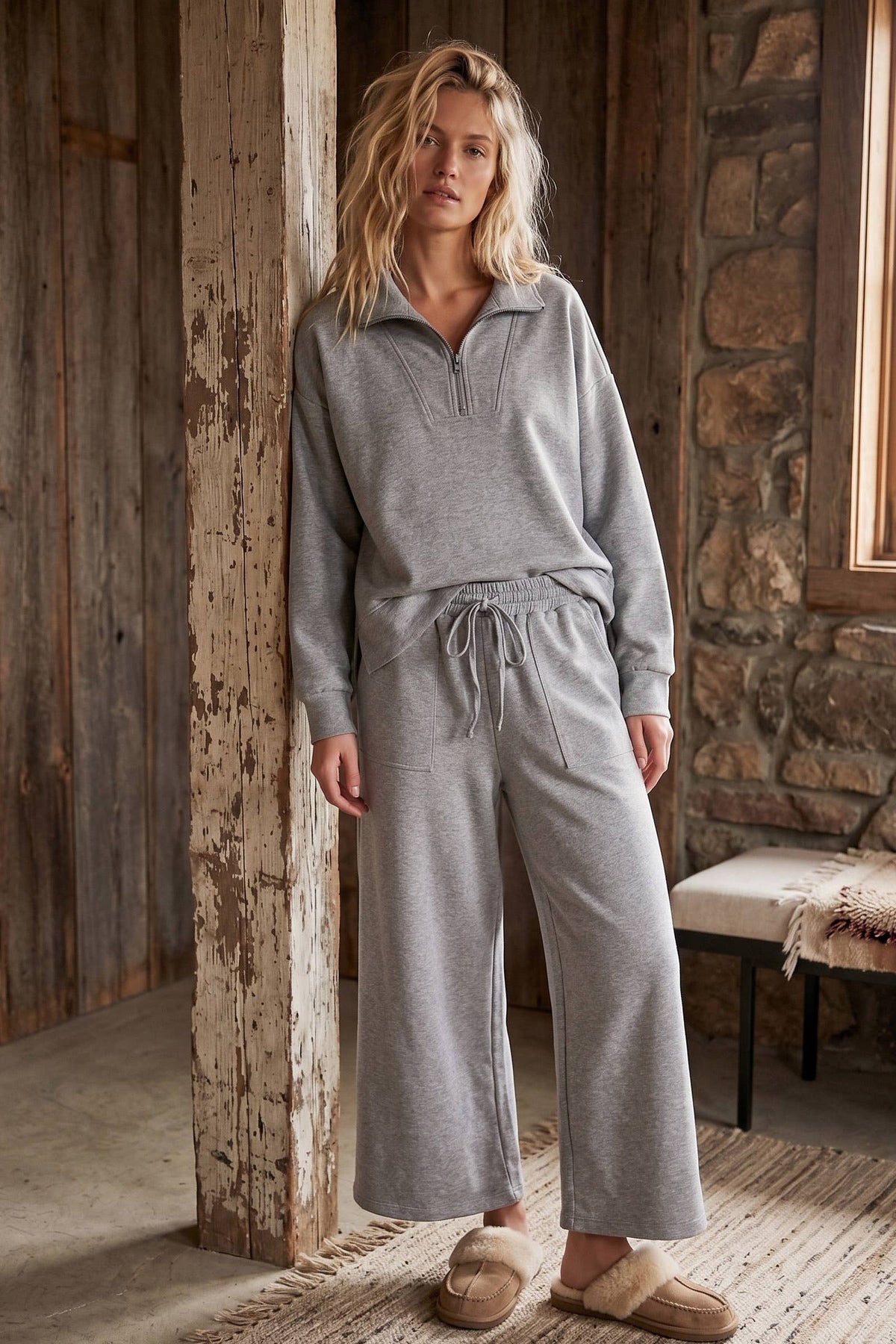 Scuba Half Zip Pullover & Wide Leg Pants Set