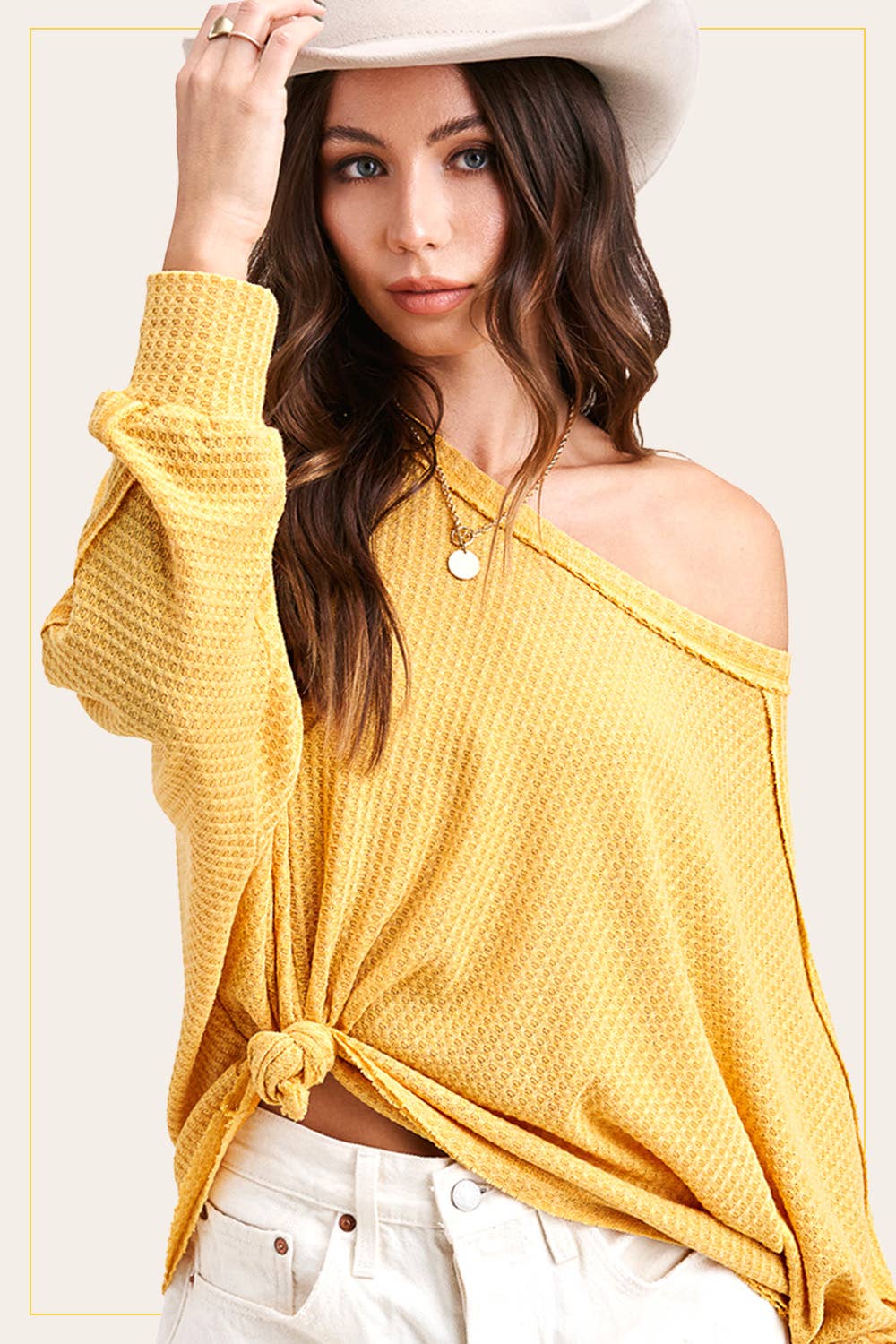 Waffle Fabric Loose Fit Long Sleeve Top