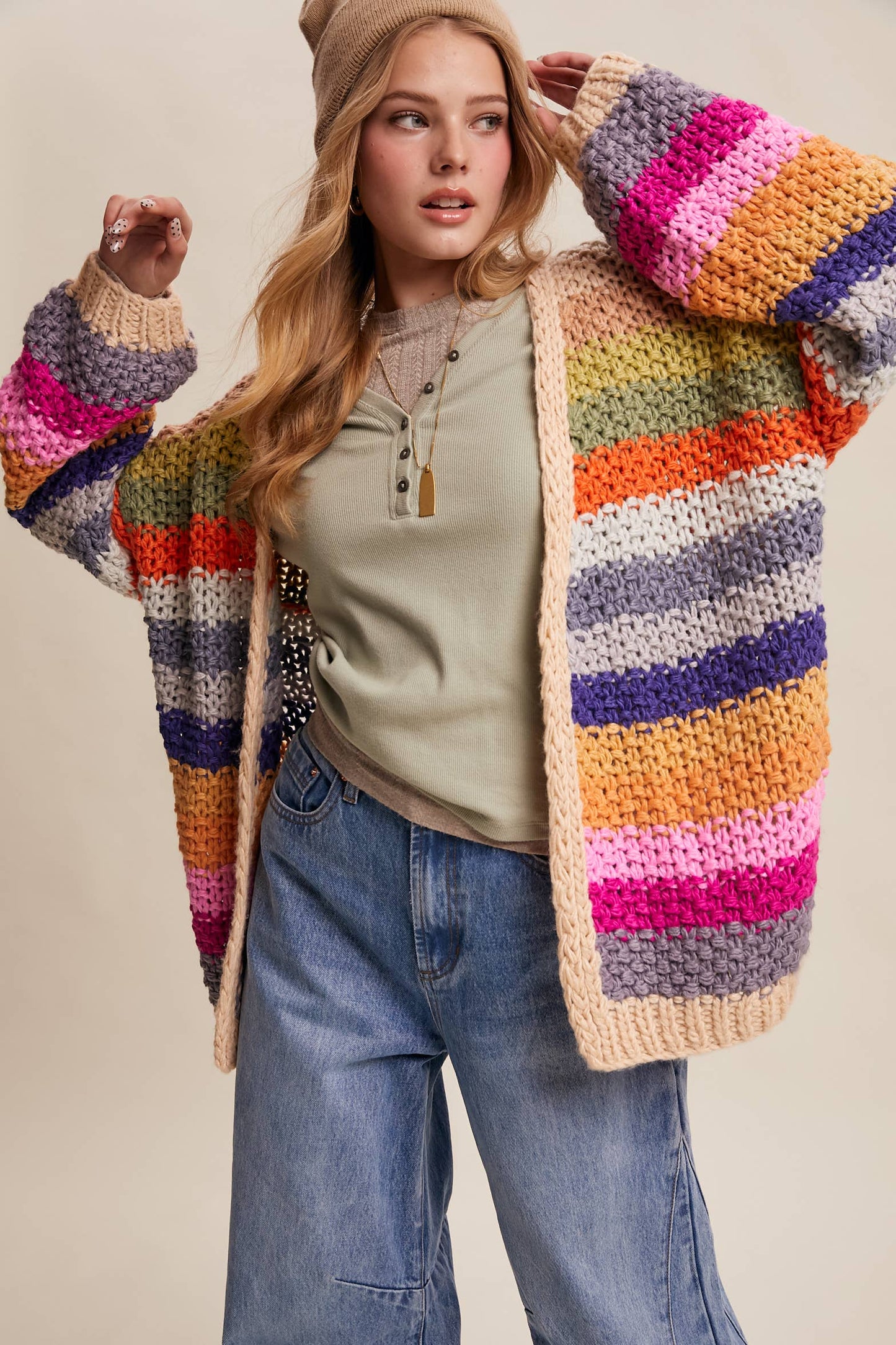 Rainbow Hand-Crochet Open Cardigan (PRE-ORDER)