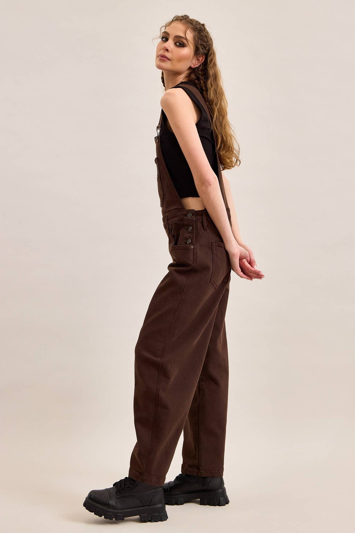 Barrel Fit Brown Overalls