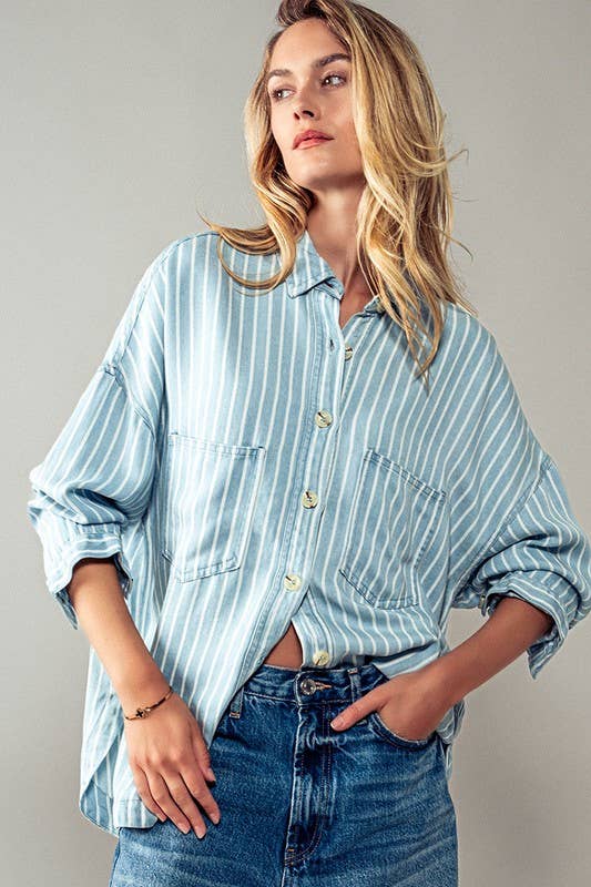 Striped Double Pocket Button Down Shirt