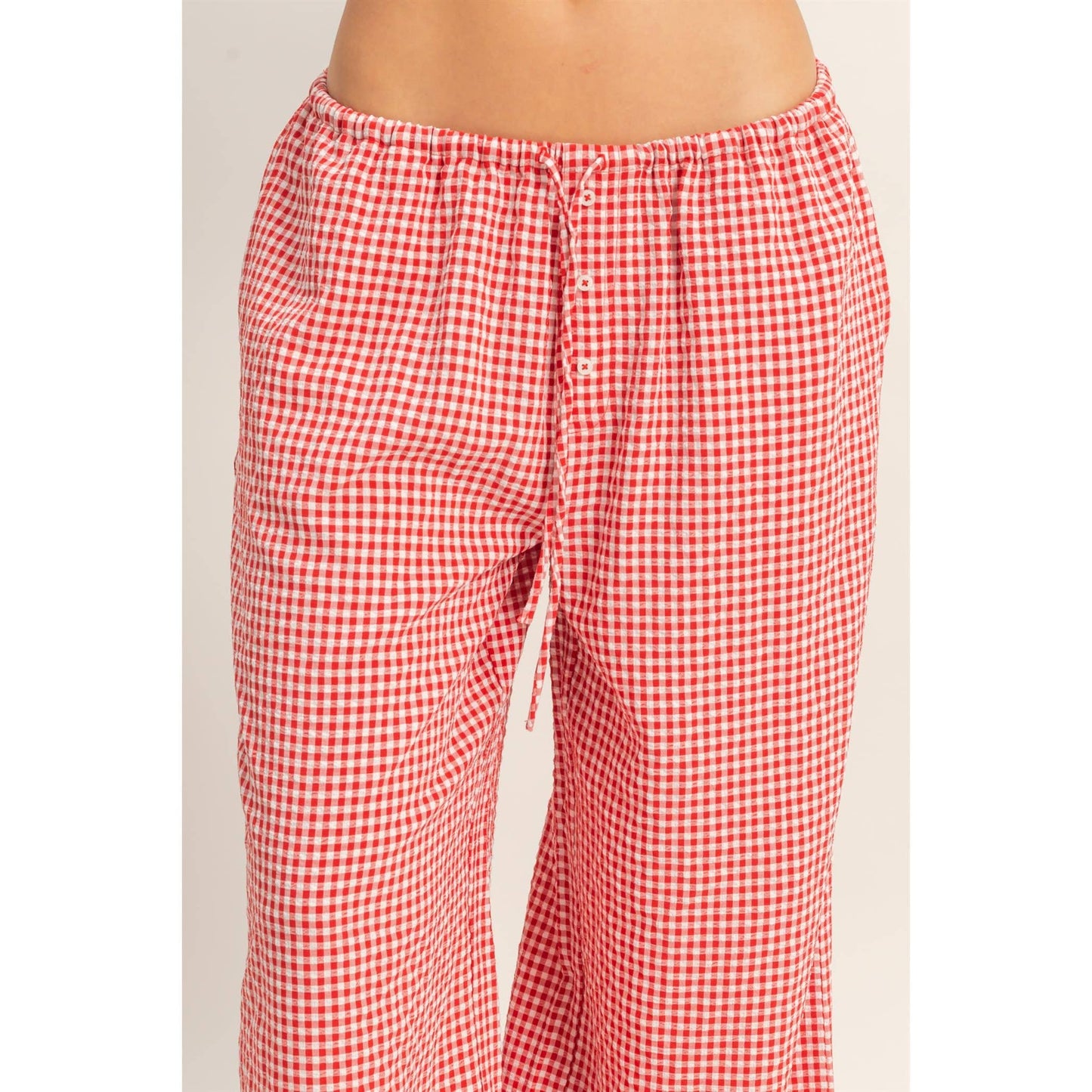 Gingham Drawstring Wide-Leg Pants