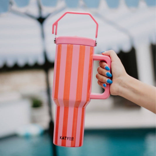 Pink and Orange Striped 38 Oz Cabana Tumbler