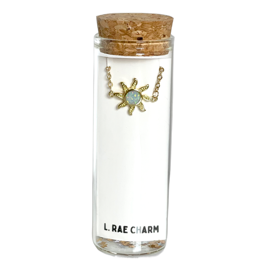 Sun Opal Gold Charm Necklace 