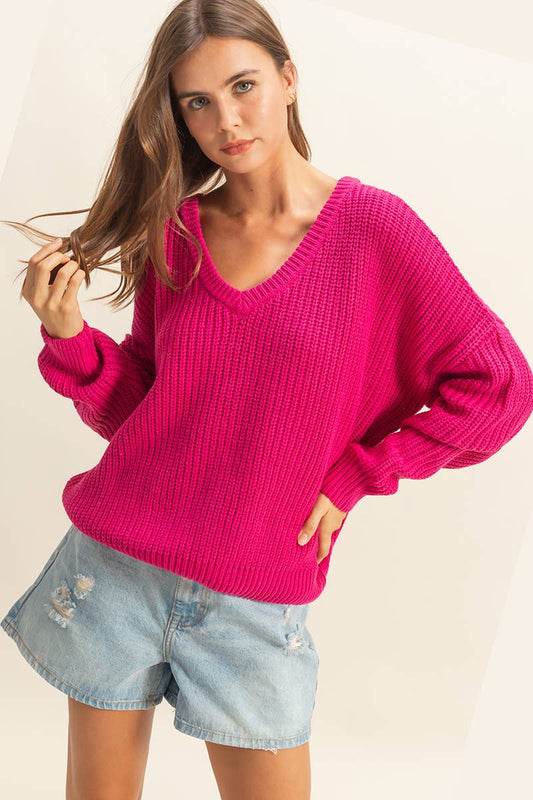Oversized V-Neck Knit Sweater