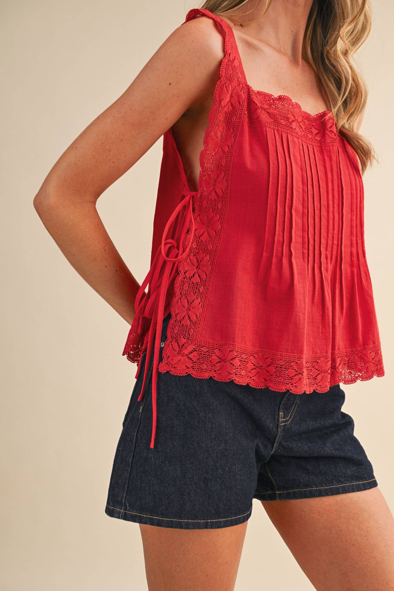 Lace Trim Side Tying Top