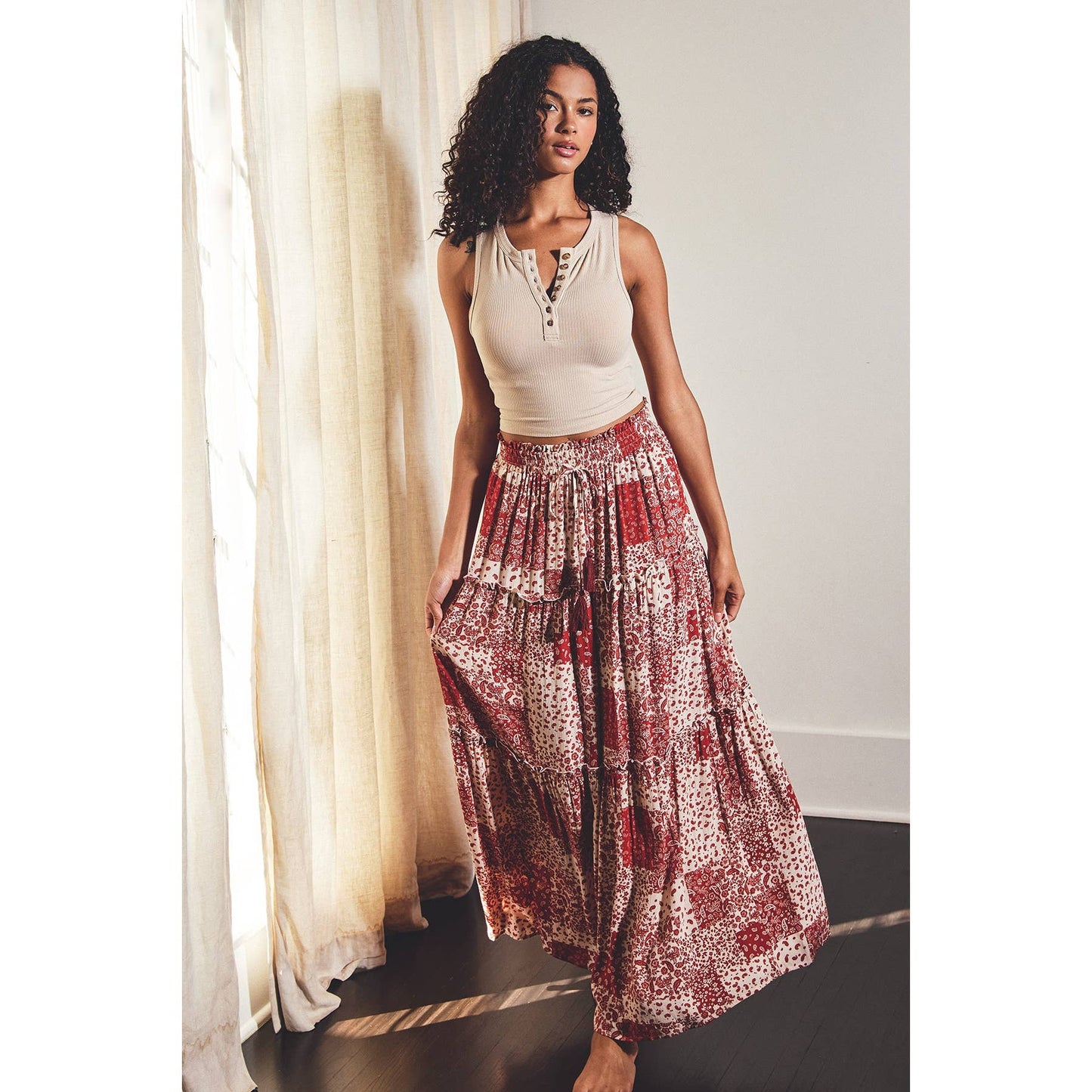 Dainty Paisley Patchwork Tiered Skirt