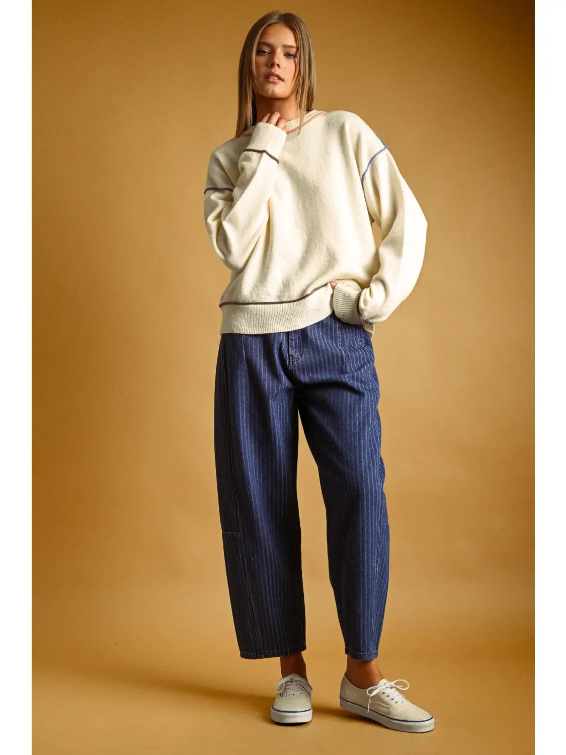 Pinstripe Barrel Jeans