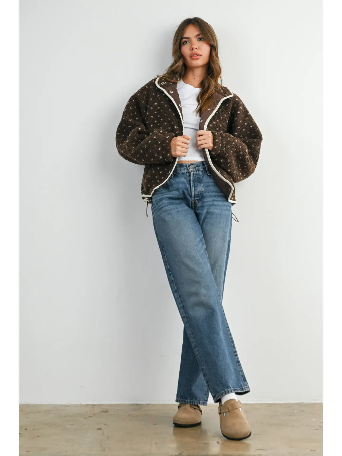 The Fern Dot Sherpa Fleece Snap Jacket