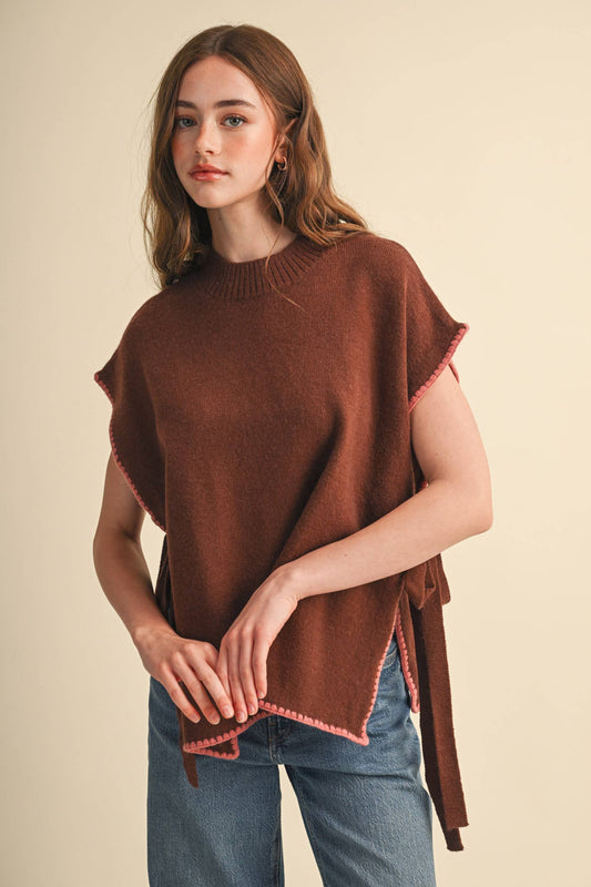 Contrast Stich Side Tie Sweater Vest