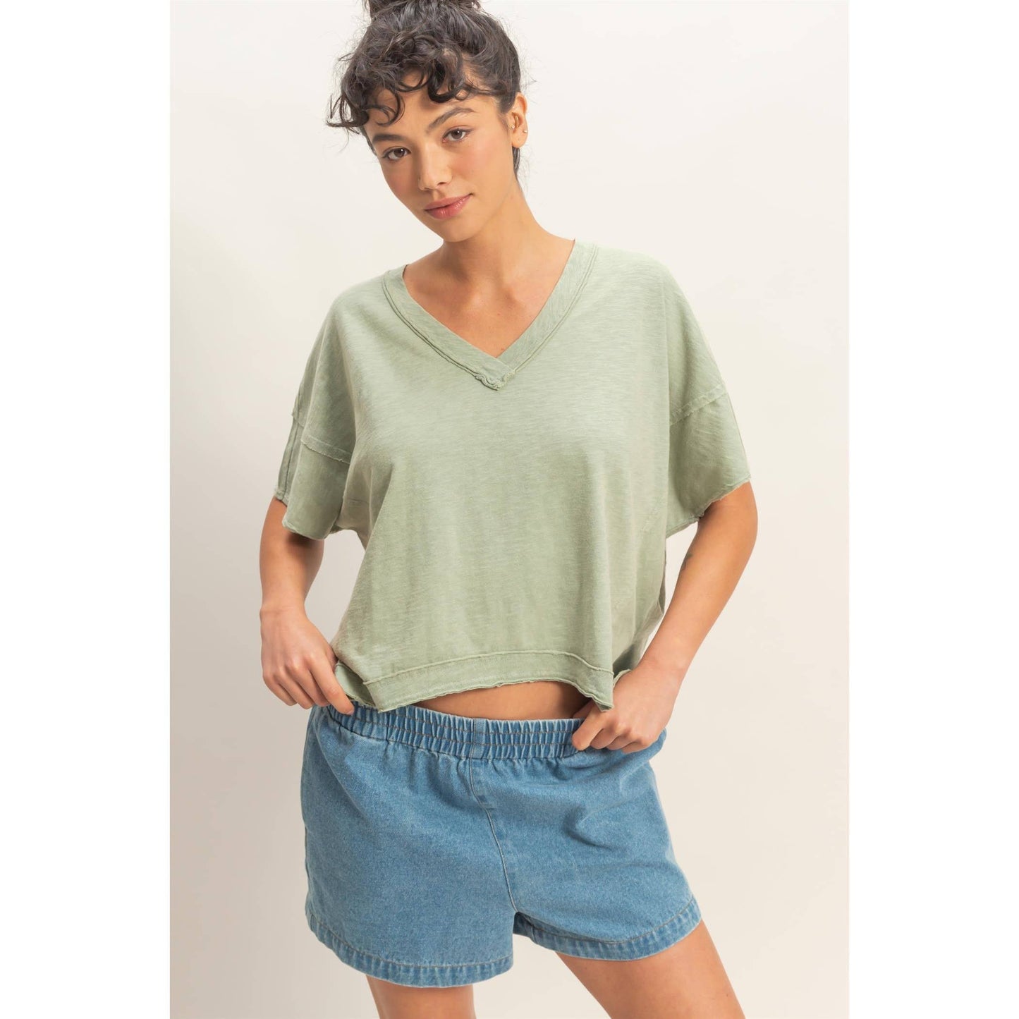 Oversized V-Neck Short Sleeve Top