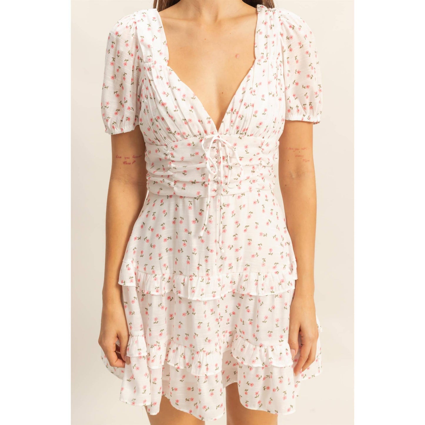 Ditsy Floral Print Tiered Mini Dress