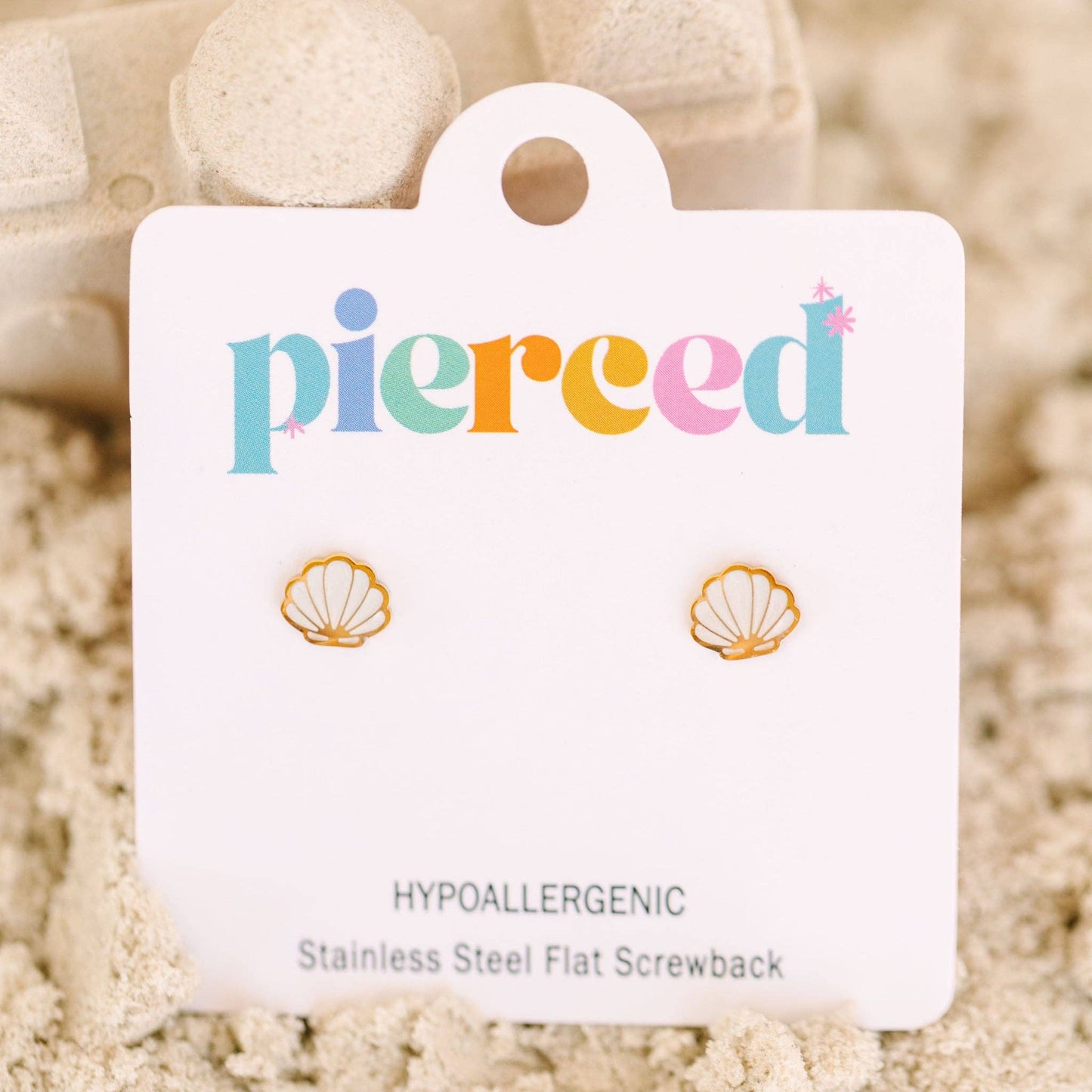 White Seashell Pierced Co Earrings