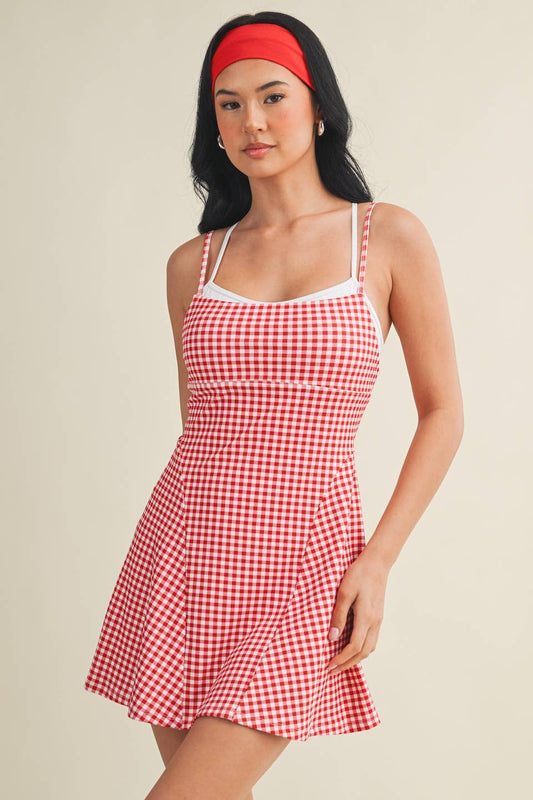Gingham Print Double Layered Dress