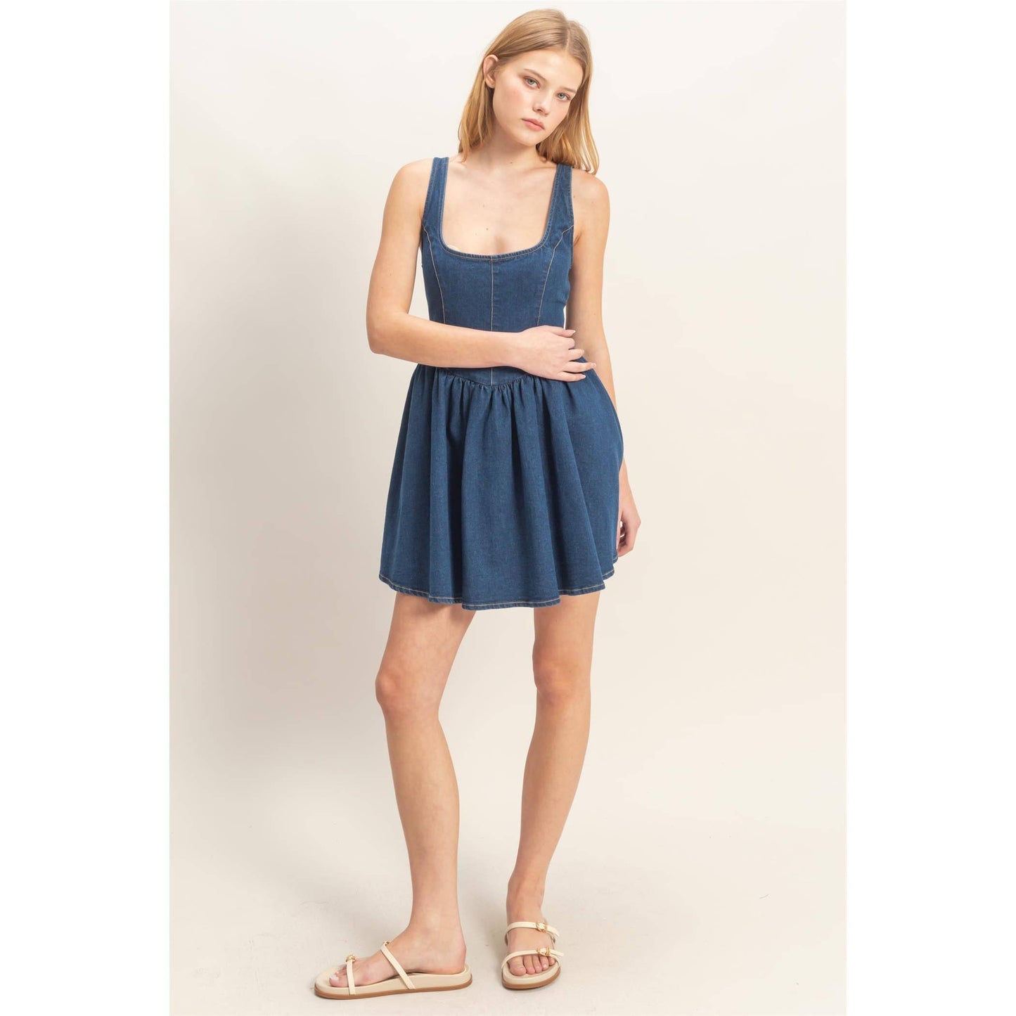 Square Neck Denim Dress
