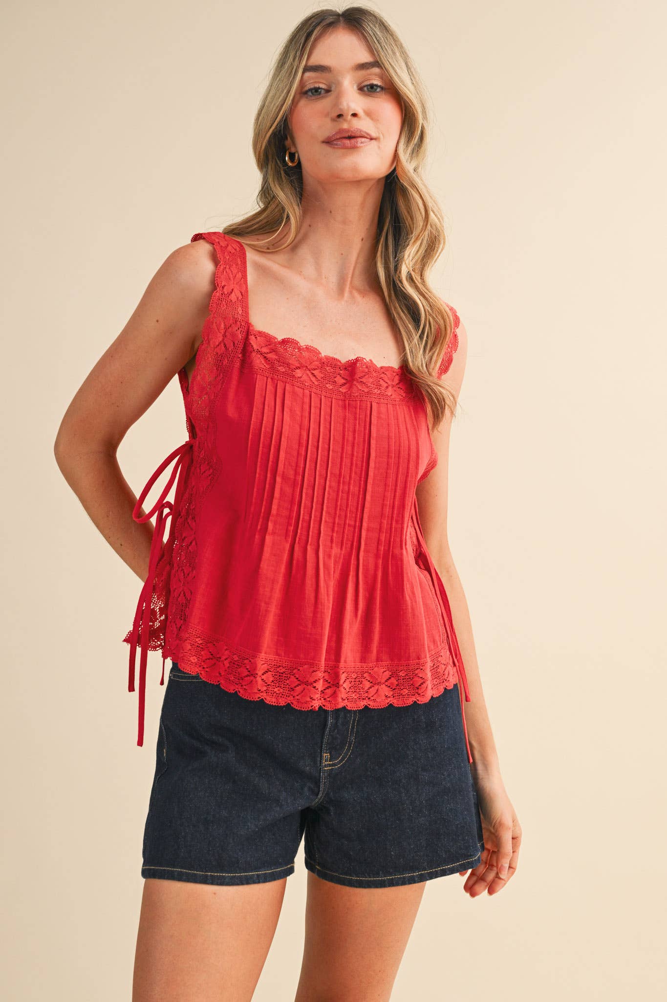 Lace Trim Side Tying Top