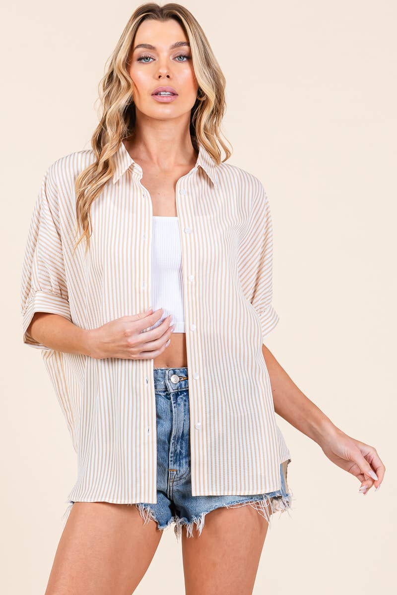 Oversized Short Sleeve Button Down Shirt