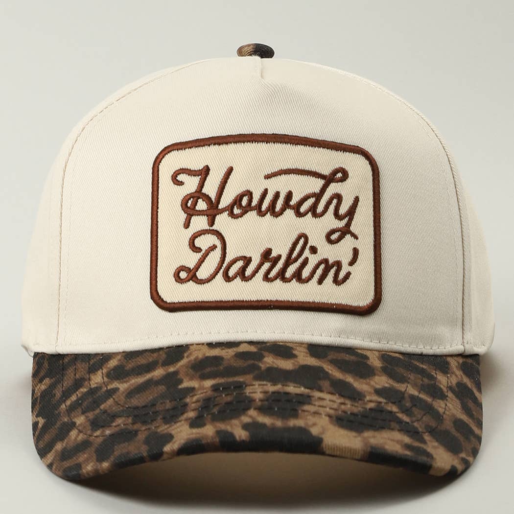 Howdy Darlin' Embroidered Leopard Brim Trucker Hat