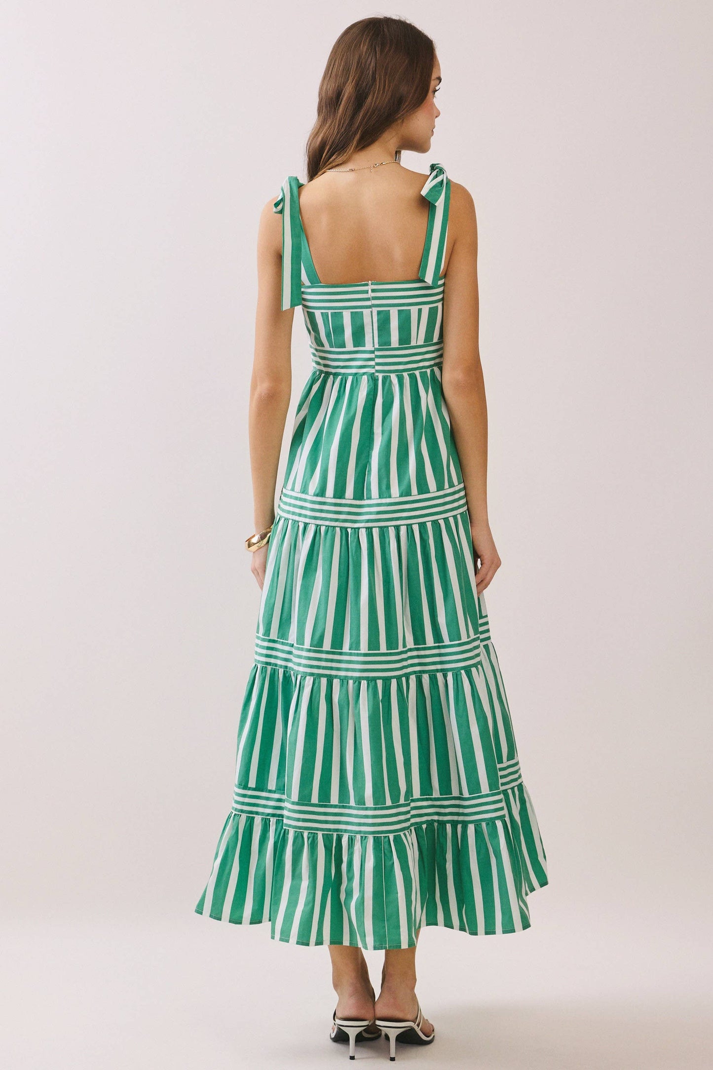 Striped Adjustable Tie Shoulder Straps Maxi Dress