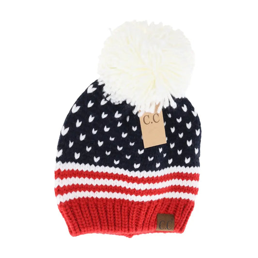 Knit American Flag Pom C.C Beanie