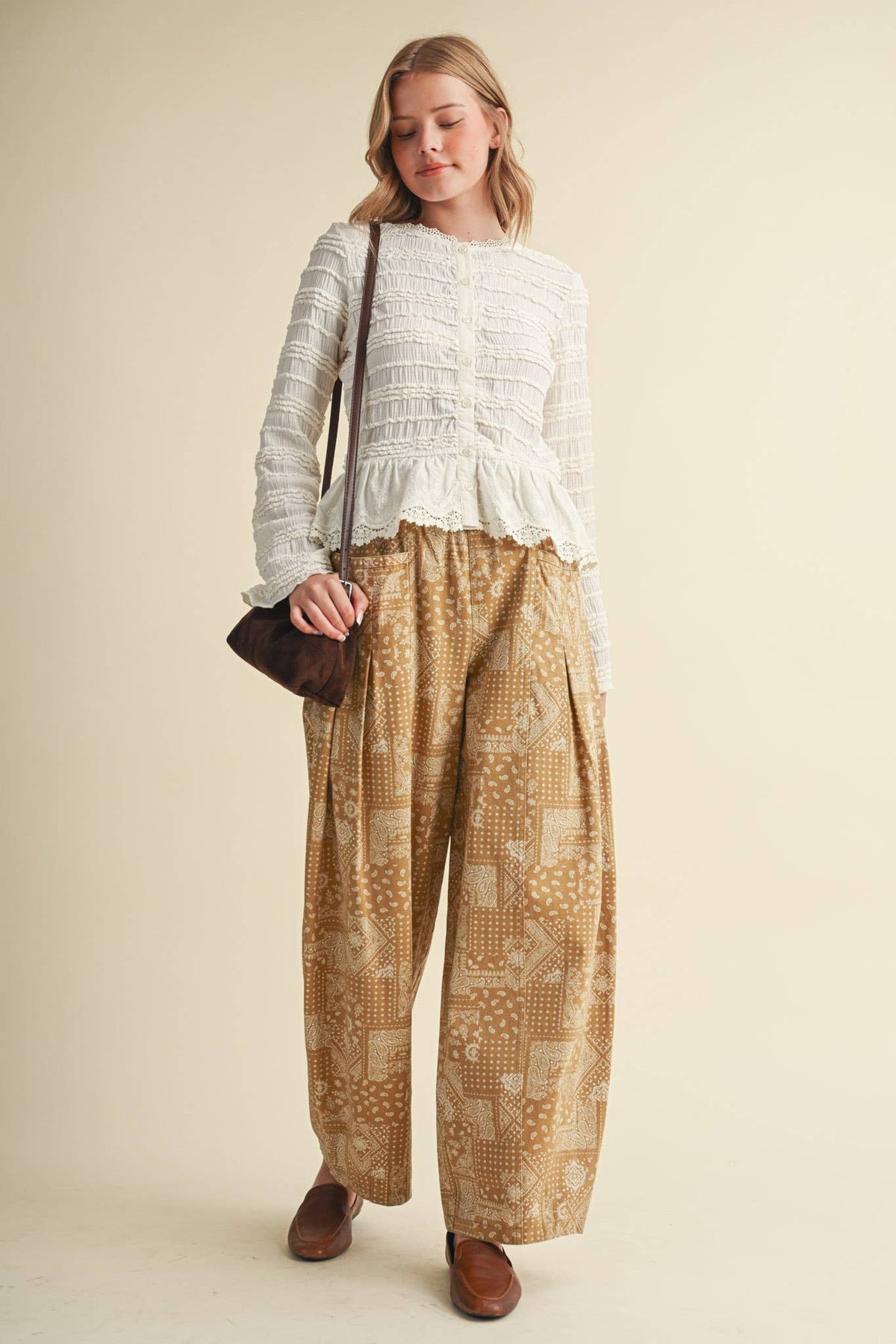 Bandana Print Pleated Barrel Pants