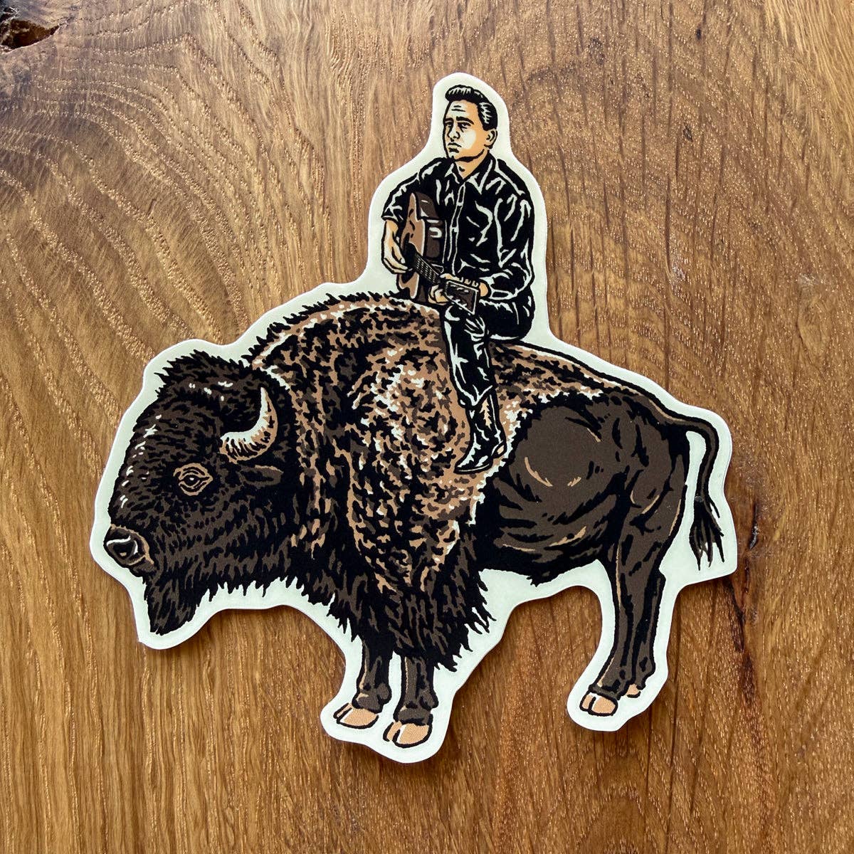Johnny on a Bison Matte Vinyl Sticker