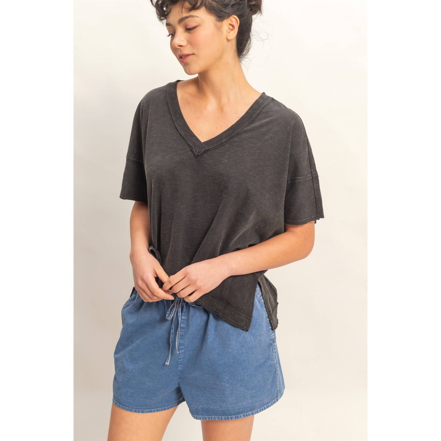 Oversized V-Neck Short Sleeve Top
