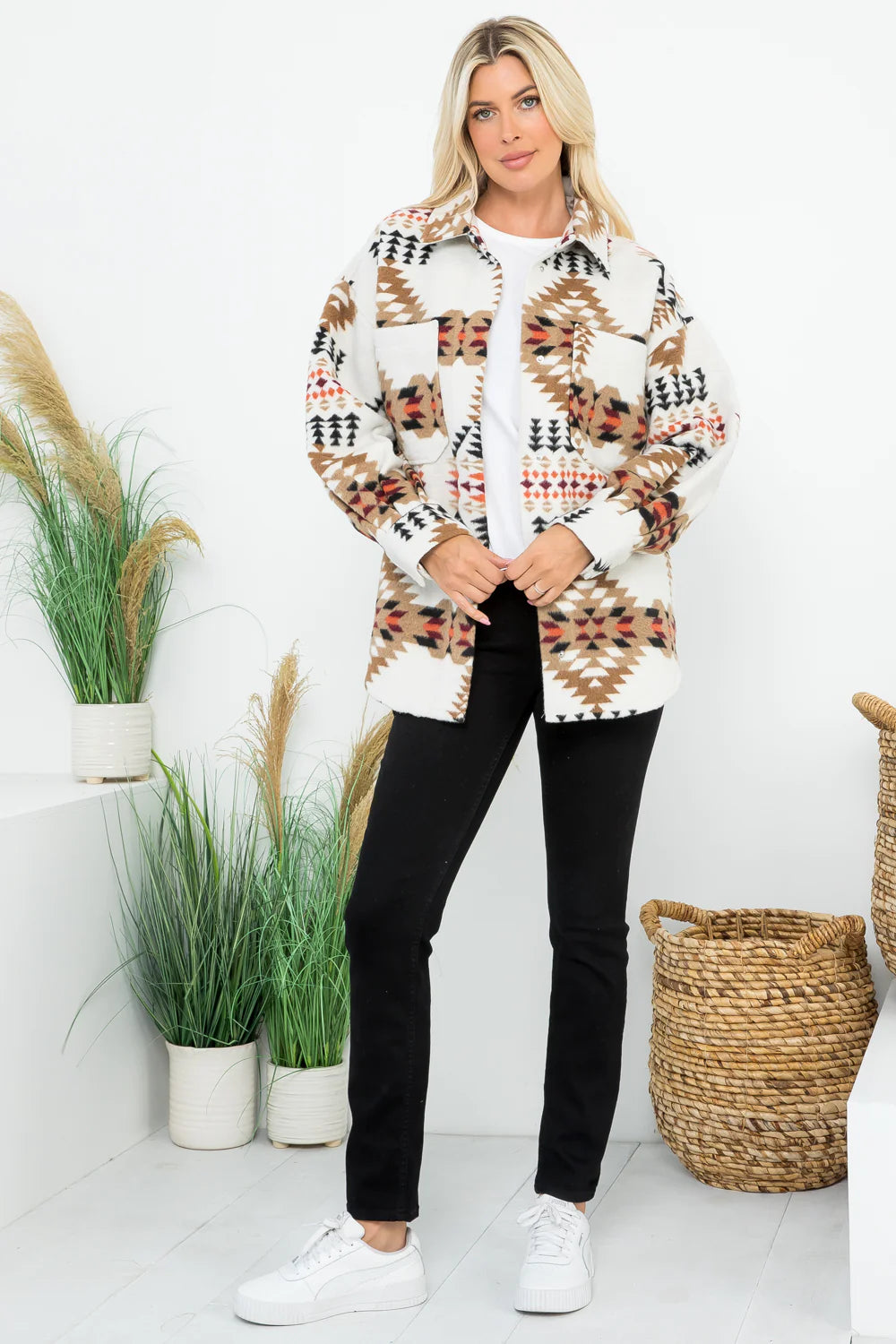 Cream + Rust Aztec Shacket