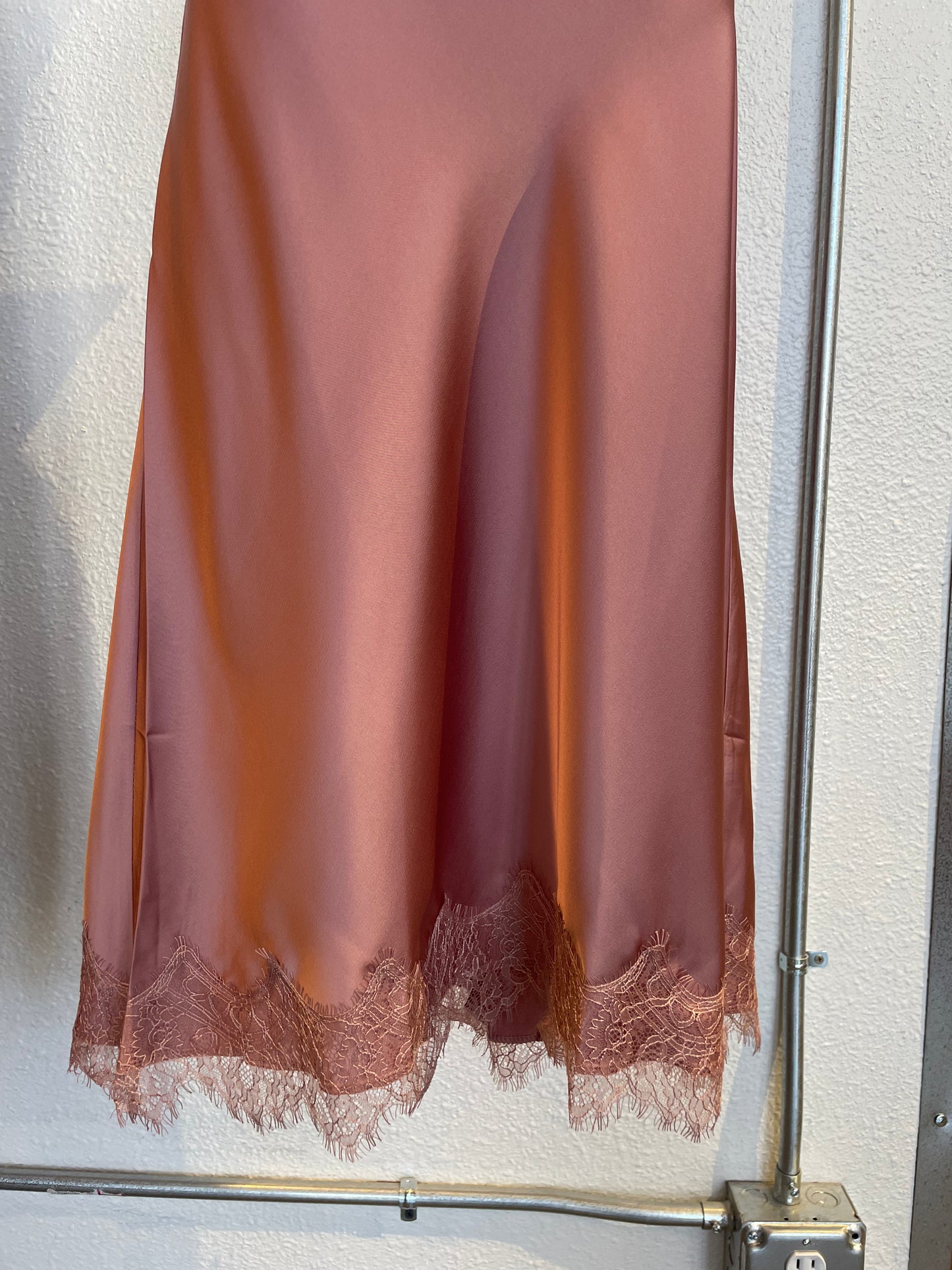 Lace Satin Effect Midi Skirt