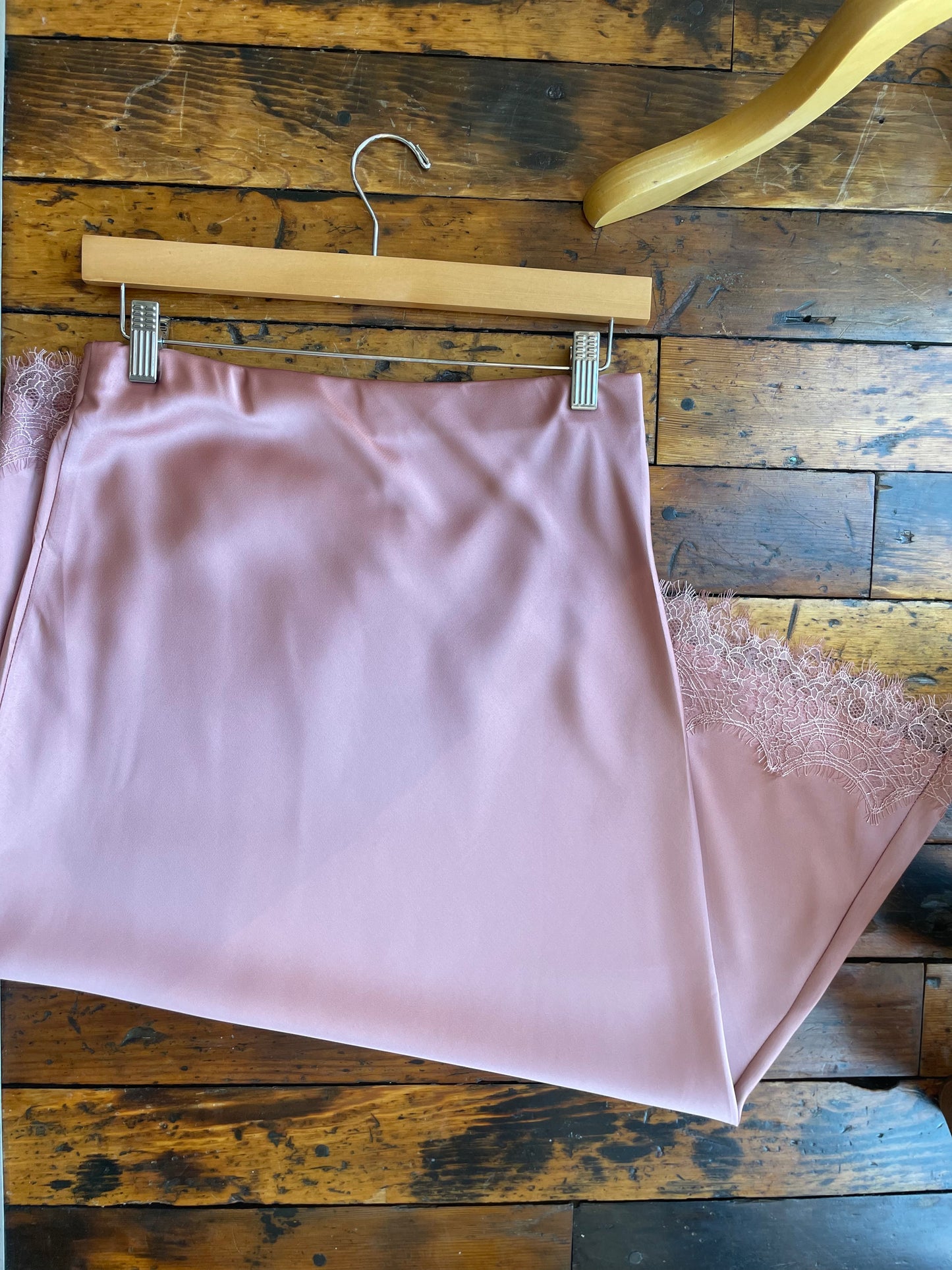Lace Satin Effect Midi Skirt