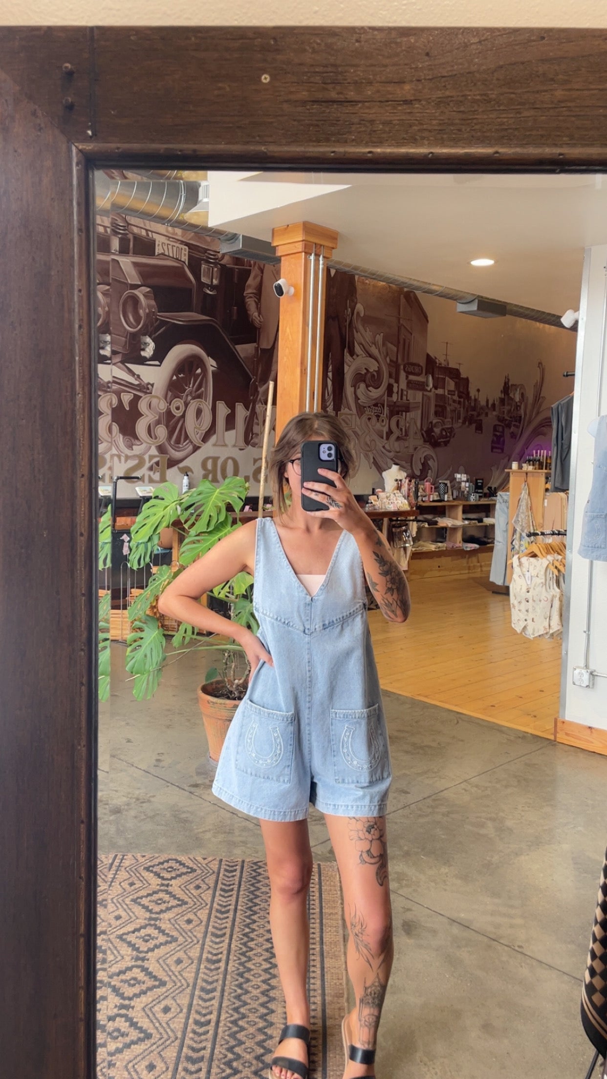 Mineral Washed Denim Western Romper