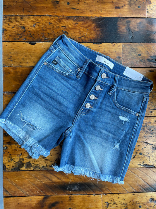 Mid Rise Button Fly Frayed Shorts