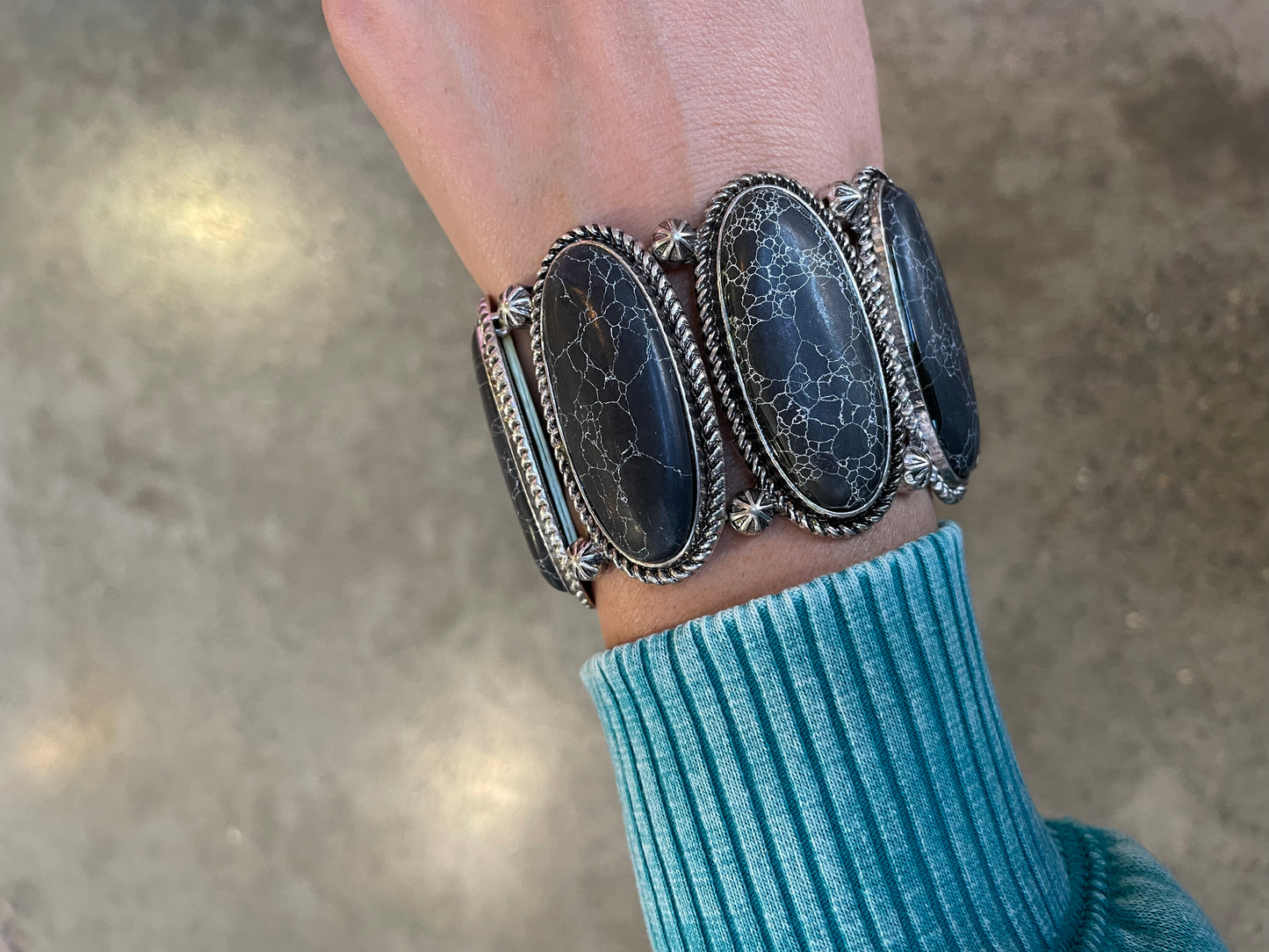 Black Stone Stretch Bracelet