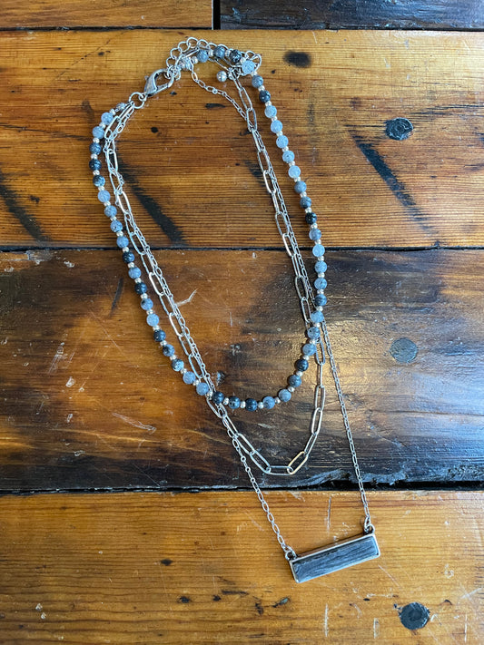 3 Row Bar Stone Necklace
