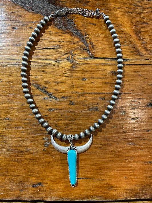 Natural Stone Longhorn Pearl Necklace