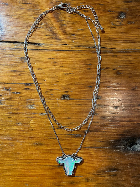 Opal Cow Head Necklace