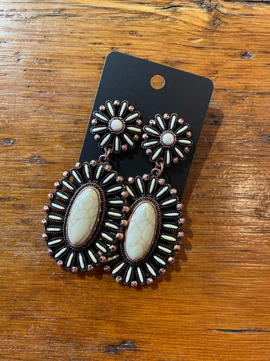 Copper + White Stone Earrings