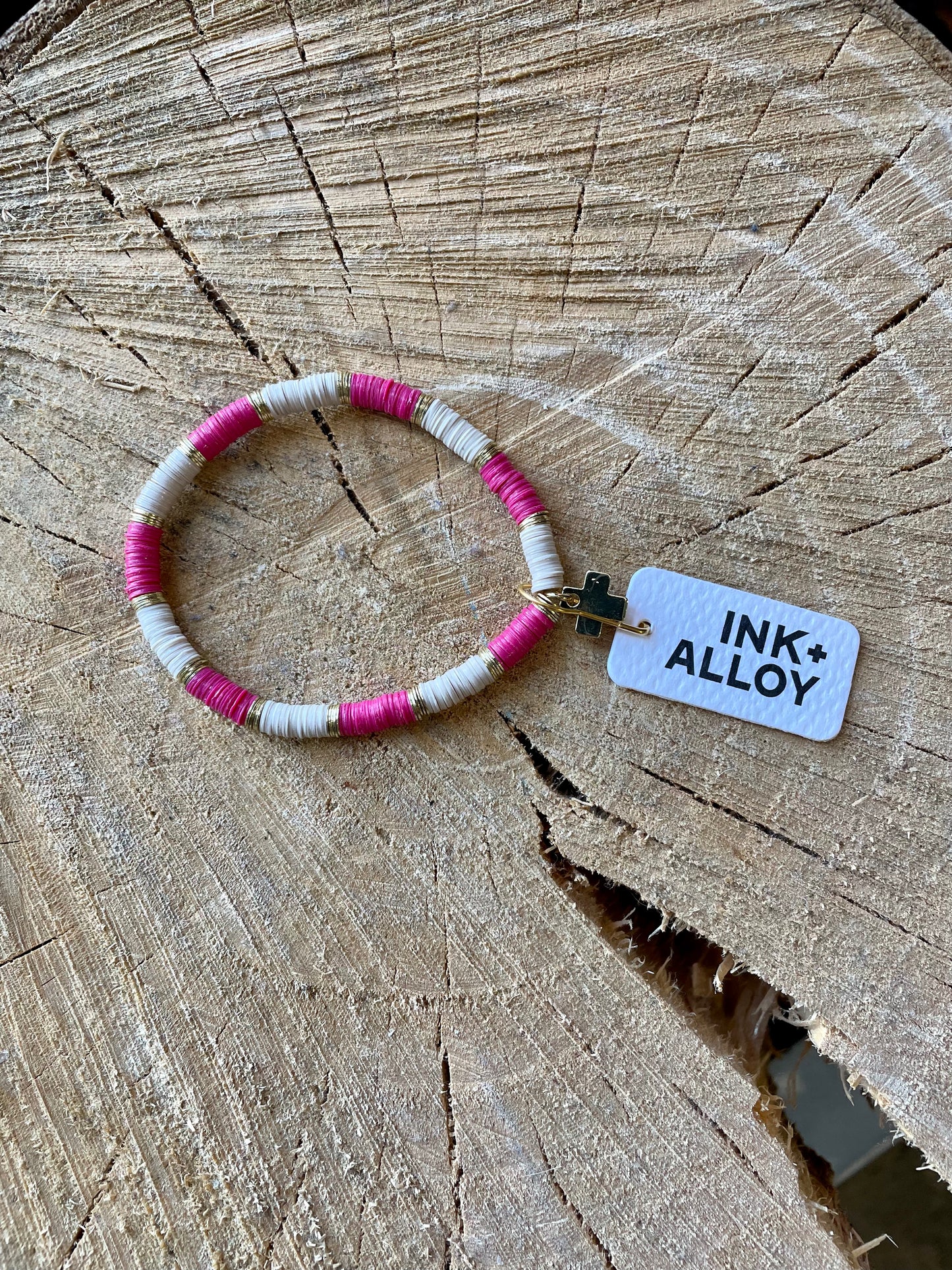 Magenta + White Stretch Bracelet