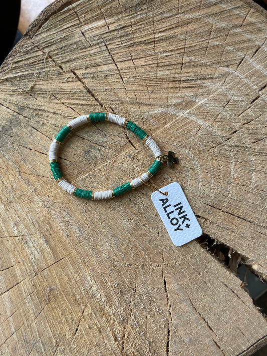 Green + White Stretch Bracelet